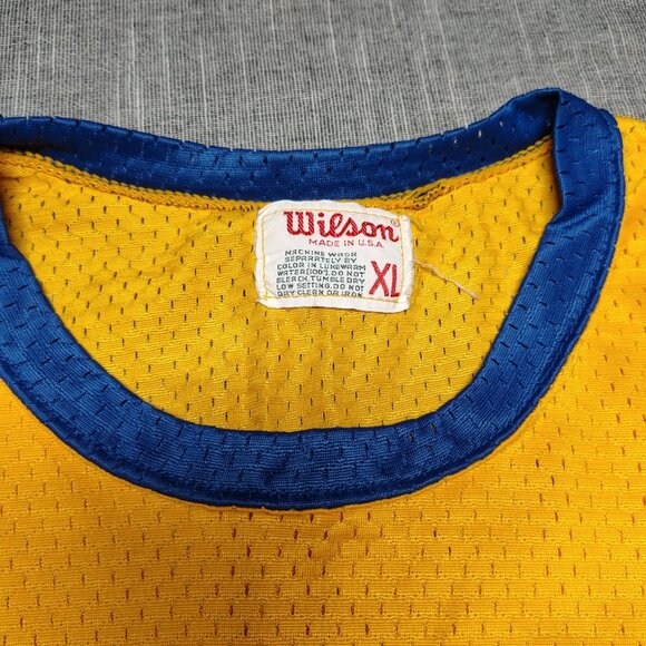 VINTAGE 70s Wilson Jersey Yellow Blue Blank Practice Made In USA Ringer - Picture 3 of 8